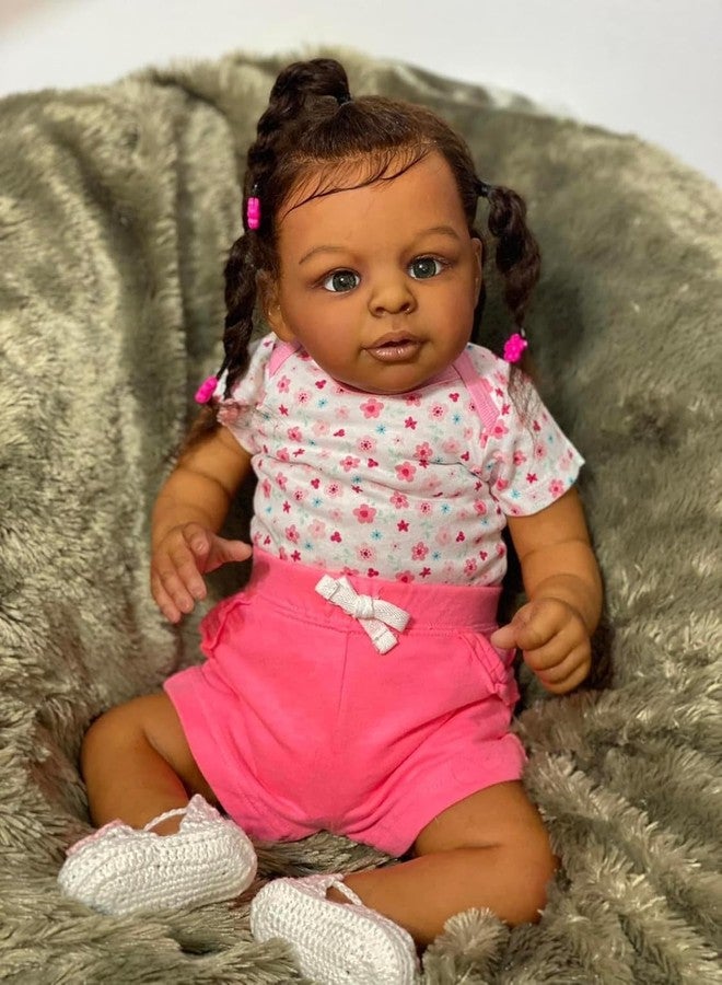 MAIHAO Realistic Reborn Baby Doll Black - 24 inch African Americans Lifelike Newborn Bebe Doll Girl Caramel Skin Soft Body Open Eyes Long Hair Real Life Like Baby Dolls Gifts for Kids Age 3+ - Image 3